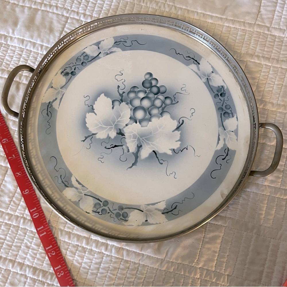 Max Dannhorn vintage porcelain an pewter tray